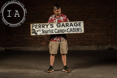 Vintage Perry's Garage & Tourist Camp Painted Wooden Road Sign