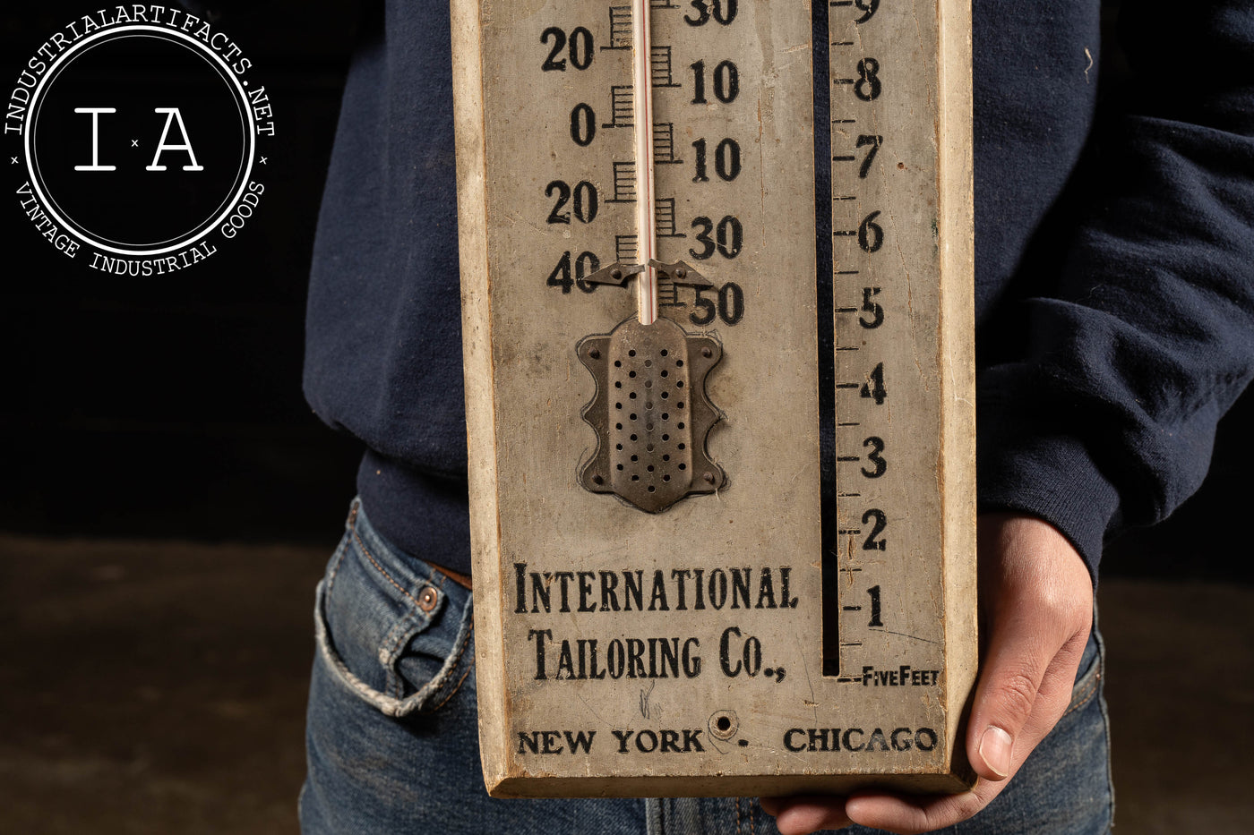 Antique Wooden Tailoring Company Thermometer