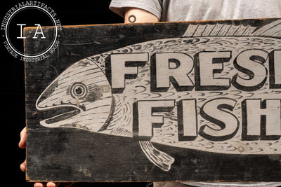 Vintage Hand-Painted Wooden Fish Monger Sign