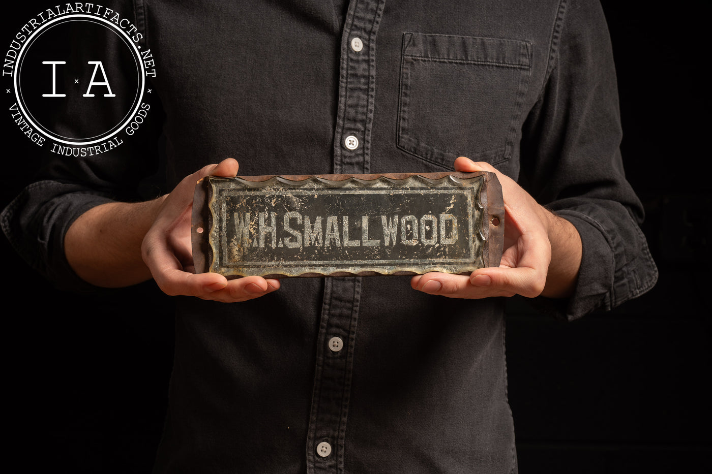 WH Smallwood Reverse Painted Scalloped Glass Office Sign