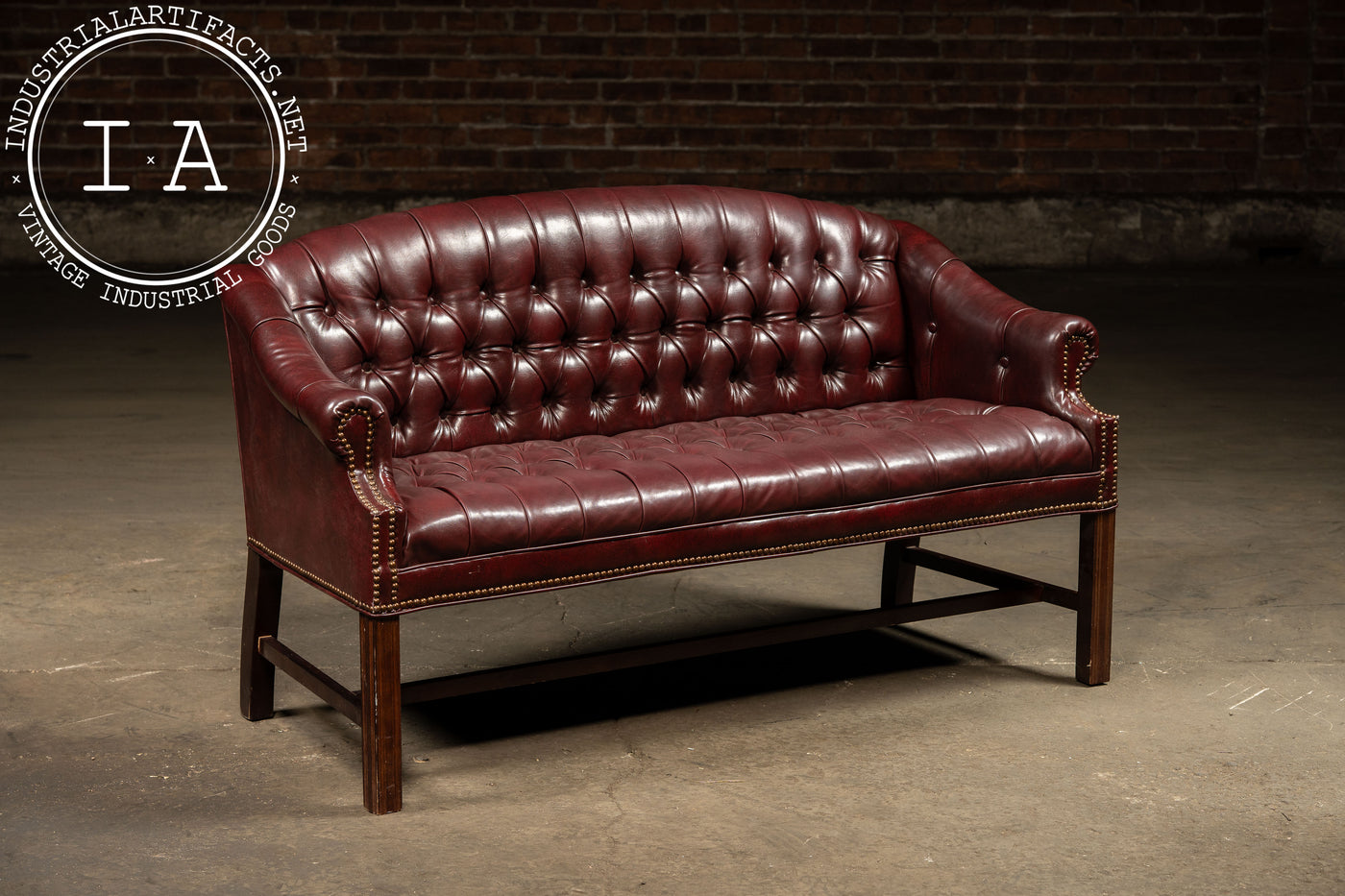 Vintage Tufted Chippendale Loveseat Sofa in Oxblood