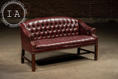 Vintage Tufted Chippendale Loveseat Sofa in Oxblood