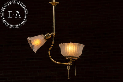 Early 20th Century Brass Pendant with Embossed Glass Shades