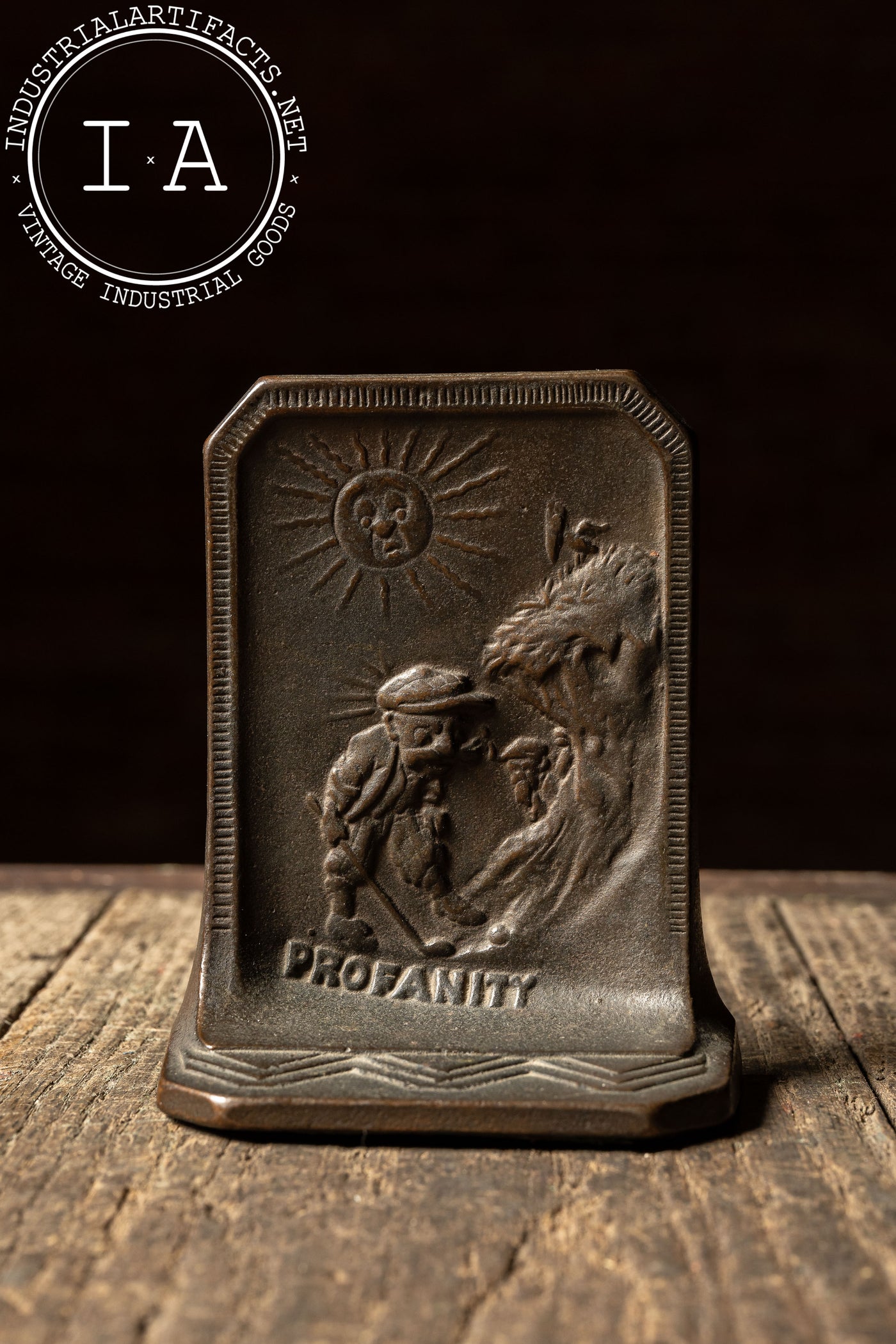 Antique Golf-Themed "Profanity" Bookends by Connecticut Foundry Co.