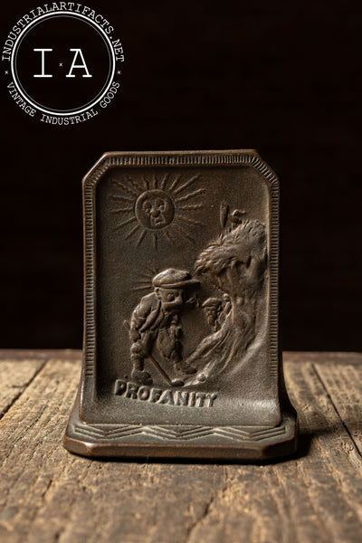 Antique Golf-Themed "Profanity" Bookends by Connecticut Foundry Co.