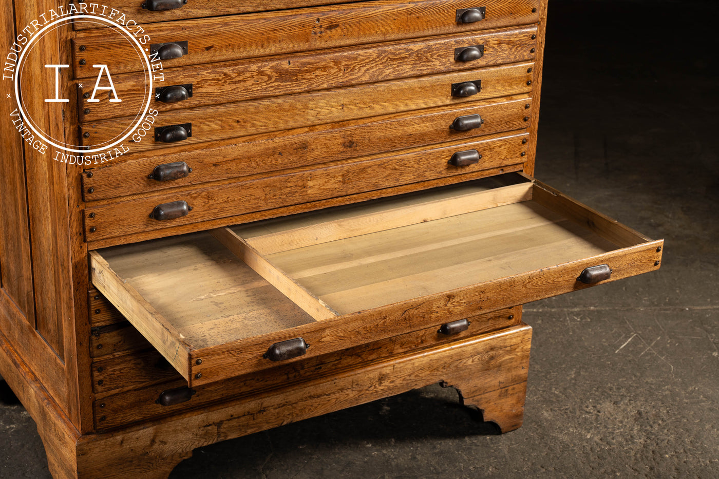 Massive Early 20th Century Oak 13-Drawer Flat File Cabinet