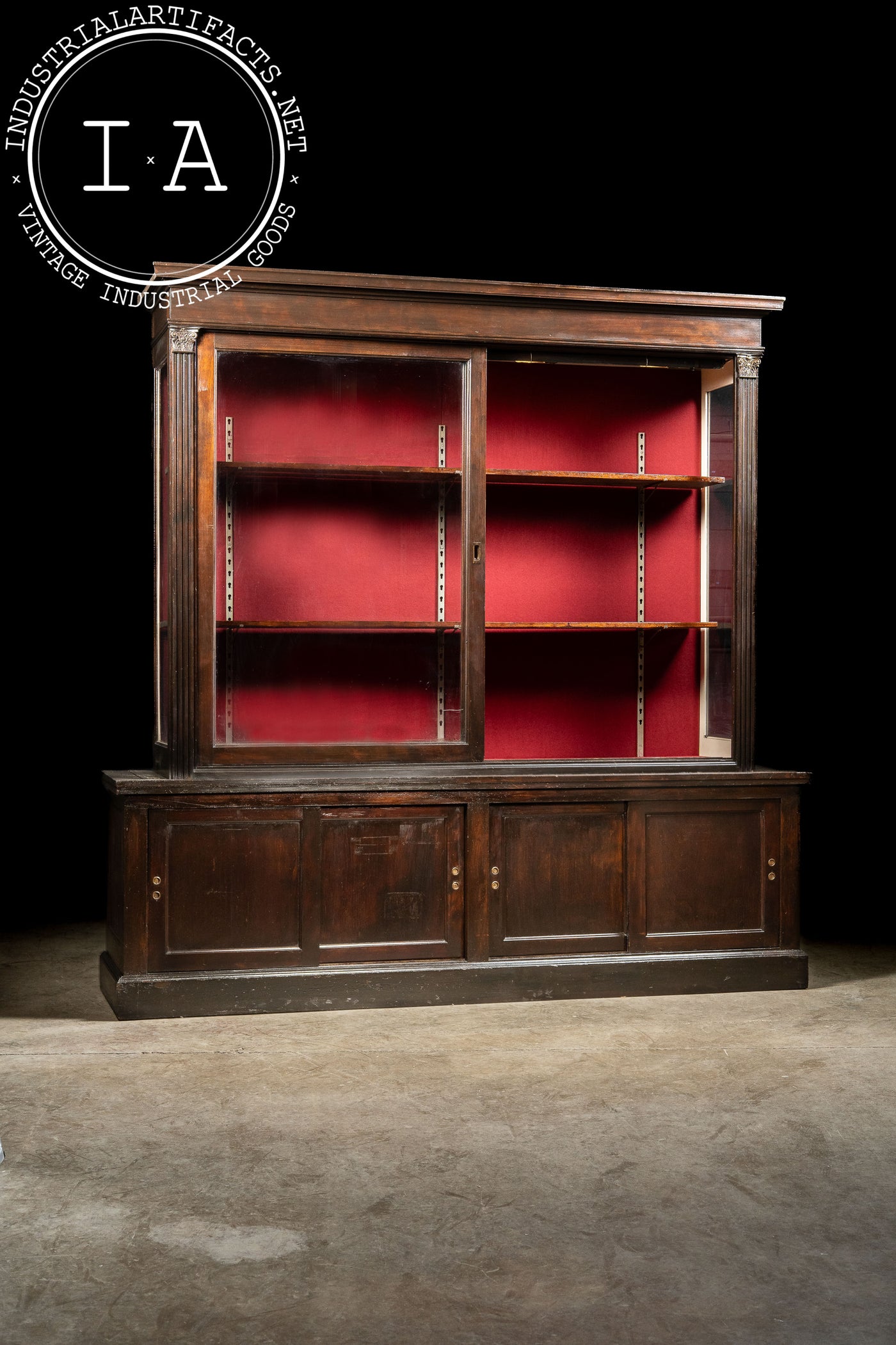 Massive Early 20th Century Sliding Glass Door Display Case