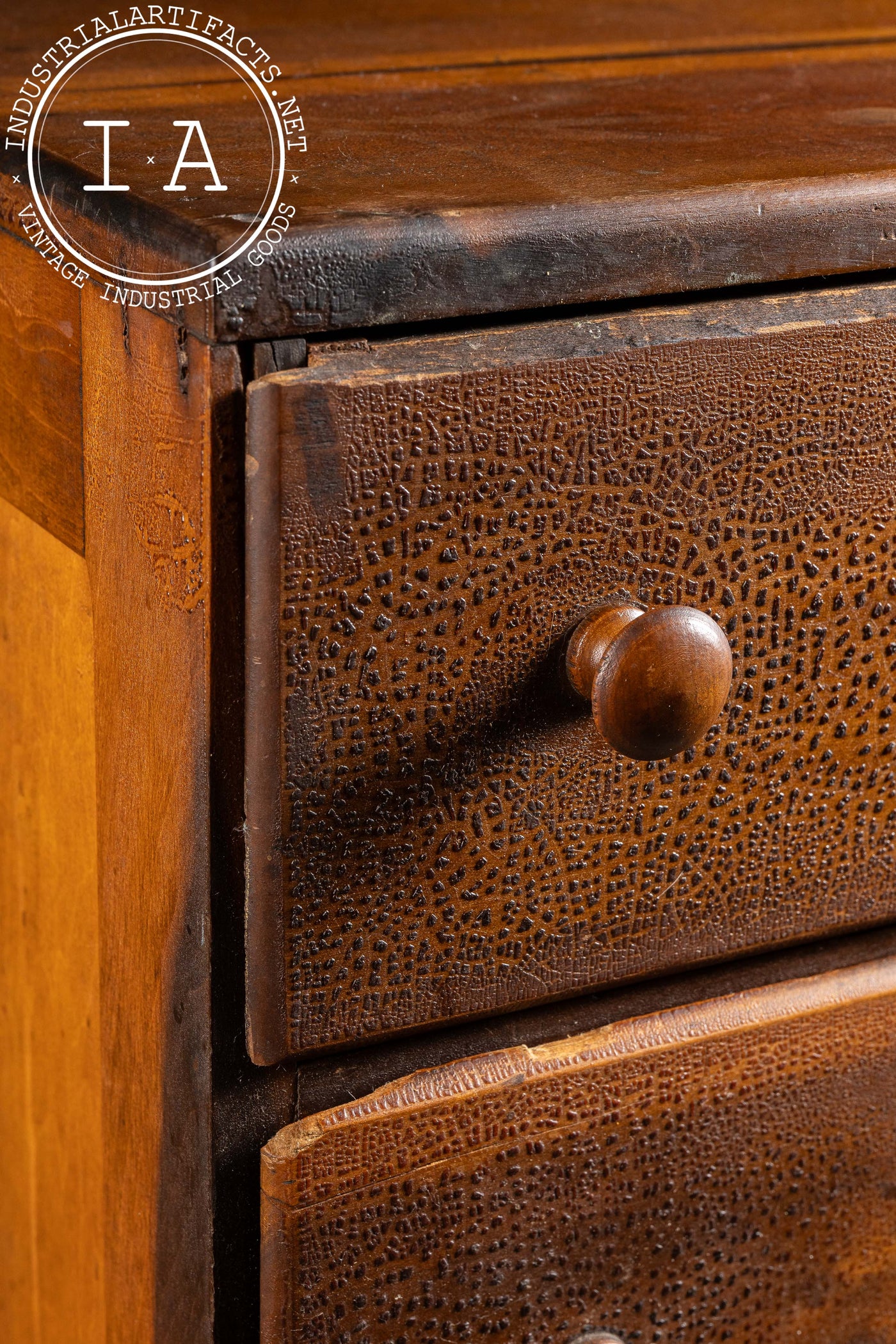 Antique Oak and Plywood Crazed Parts Cabinet
