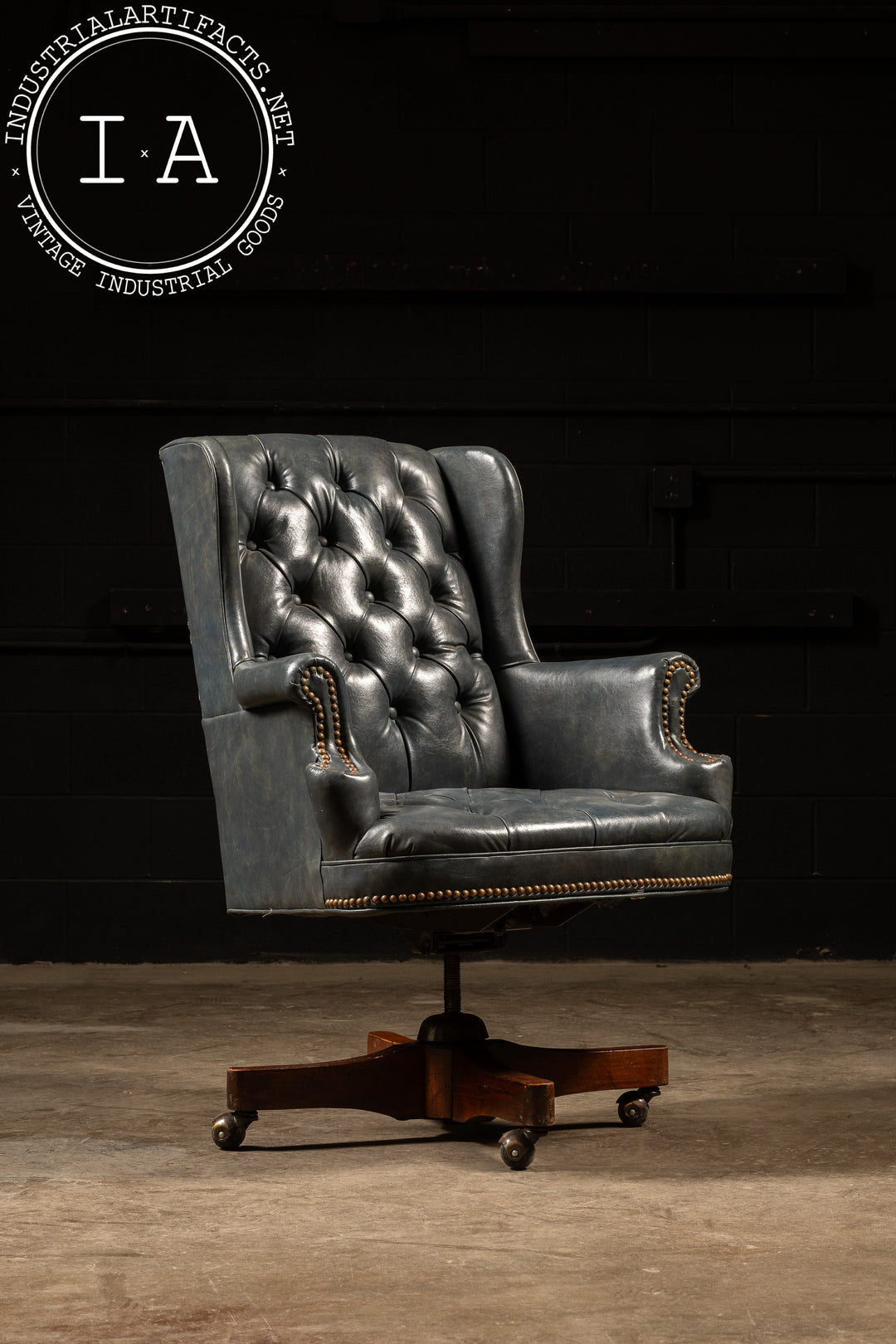 Vintage Tufted Leather Rolling Executive Chair in Slate – Industrial  Artifacts, image size:1080x1620