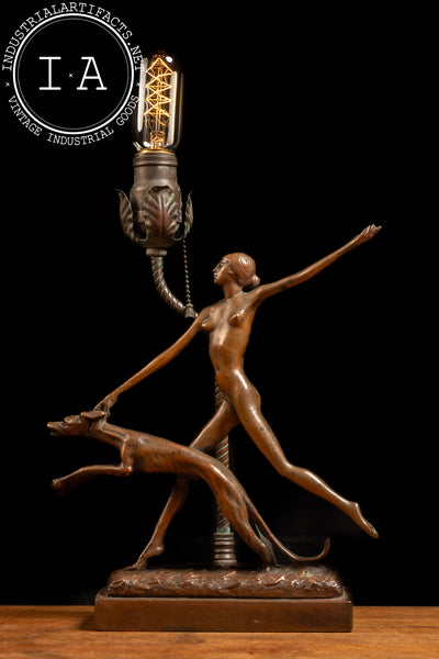 Vintage Figural Art Deco Bronze Table Lamp