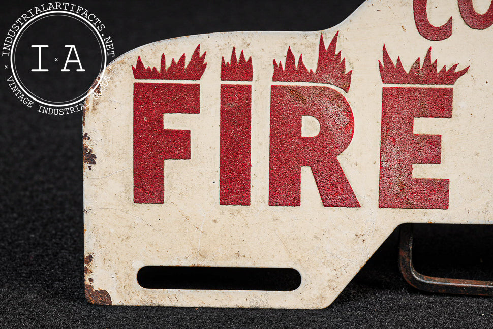 Vintage Conway Fire Dept. Reflective Steel Enamel License Plate Topper