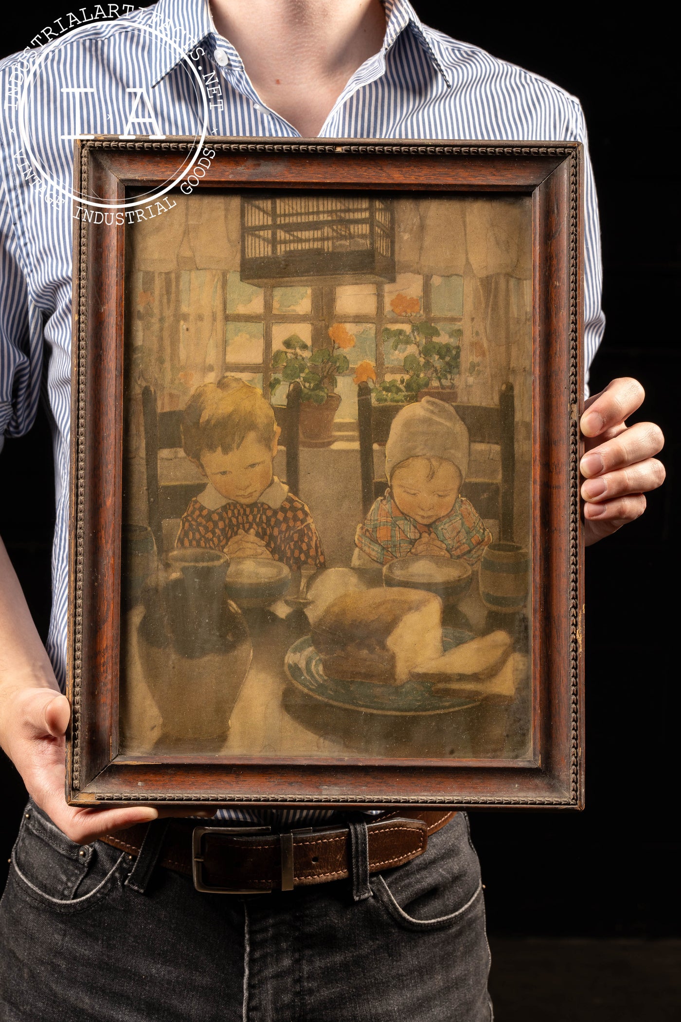 Children In Prayer | Early 20th Century Framed Litho Print