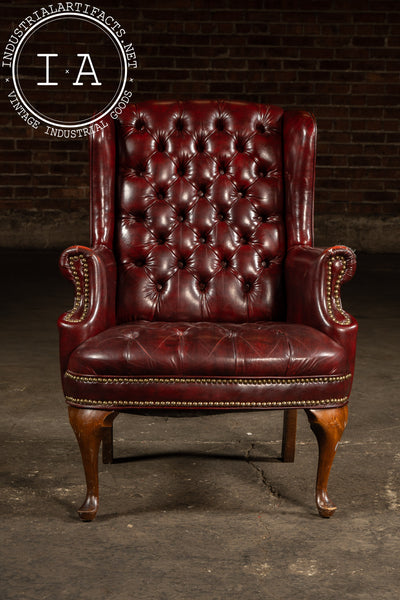 Vintage Tufted Leather Wingback Chesterfield Armchair in Oxblood
