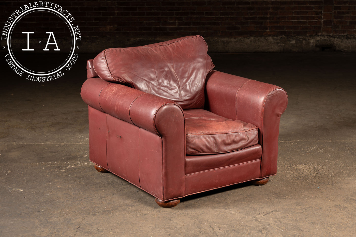 Red Leather Armchair with Ottoman