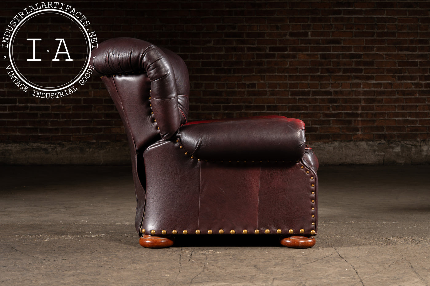Tufted Churchill Style Recliner with Ottoman in Oxblood