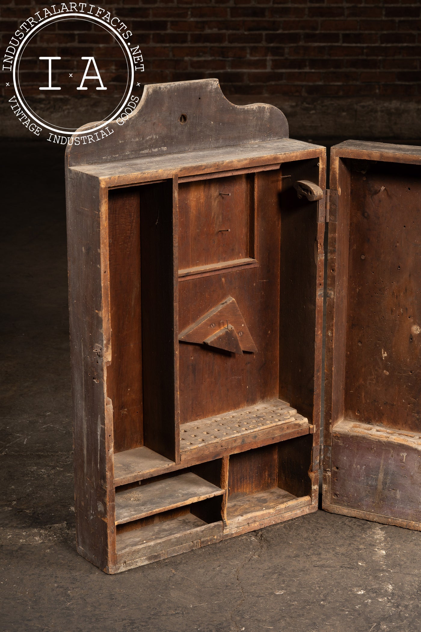 Antique Wooden Swing-Open Tool Cabinet