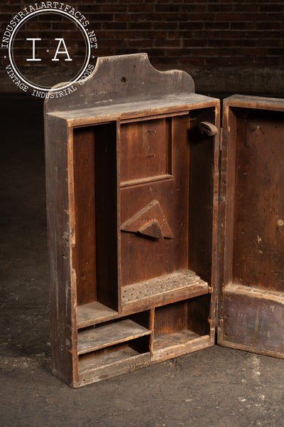 Antique Wooden Swing-Open Tool Cabinet