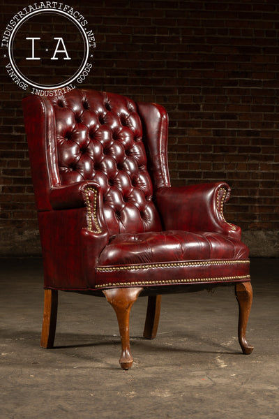 Vintage Tufted Leather Wingback Chesterfield Armchair in Oxblood