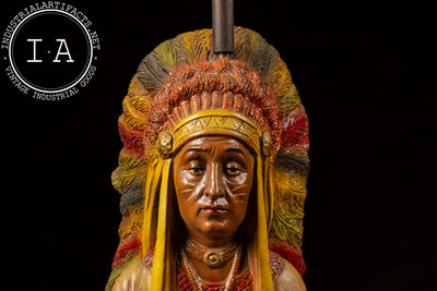 Vintage Chalkware Native American Peace Pipe Lamp Base