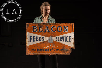 Antique Beacon Feeds Self-Framed Tin Litho Advertising Sign