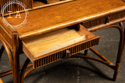 Mid-Century Rattan and Bamboo Stationery Desk and Chair by Lillian Vernon