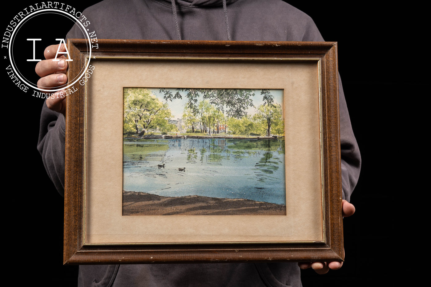 Framed Painting of Lagoon and Altgeld Hall, DeKalb, Signed