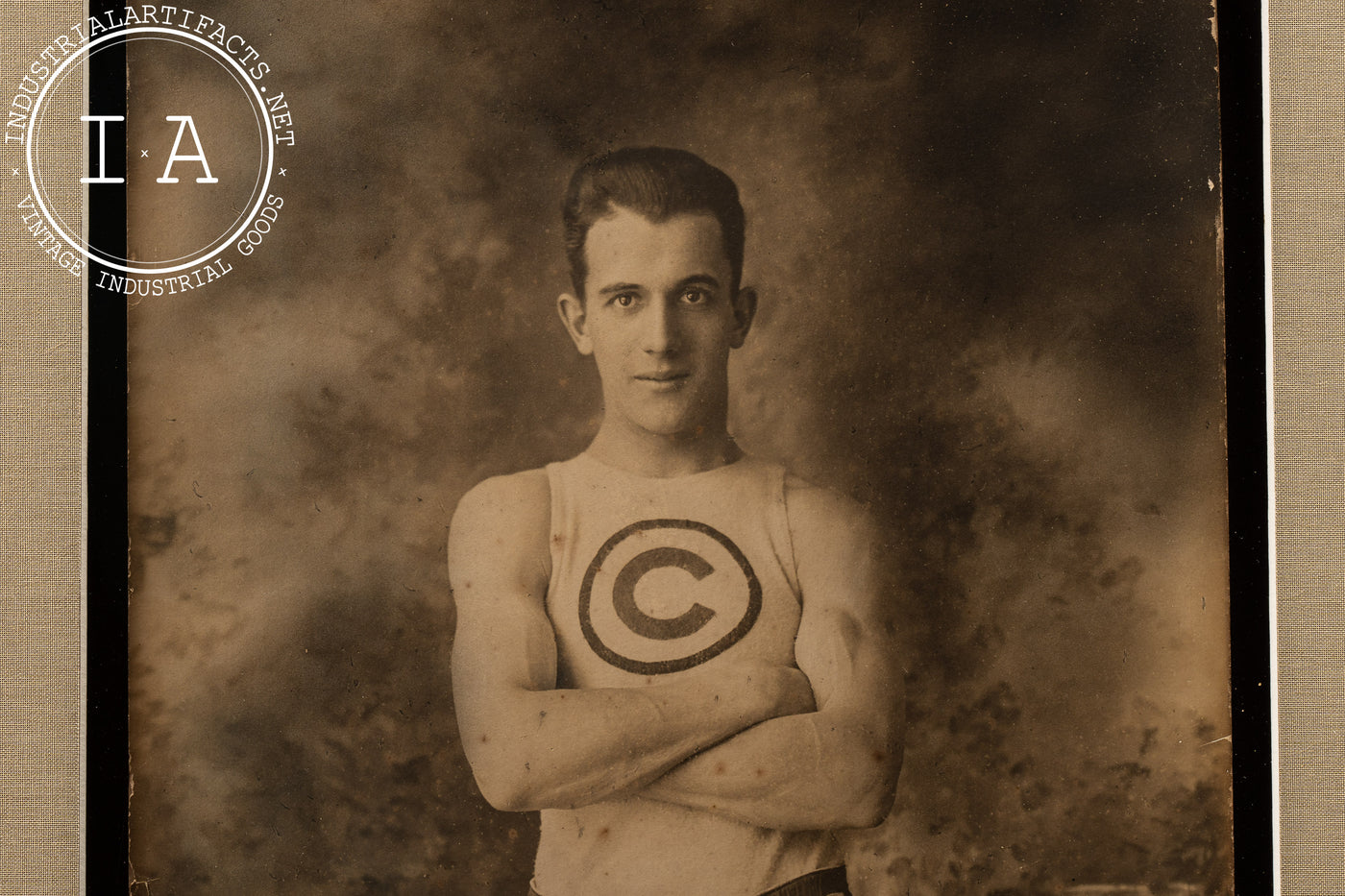 1914 Framed Portrait of a Man Wearing a Chicago Athletic Association Uniform