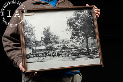 Vintage Framed Michigan Car Lot Photograph