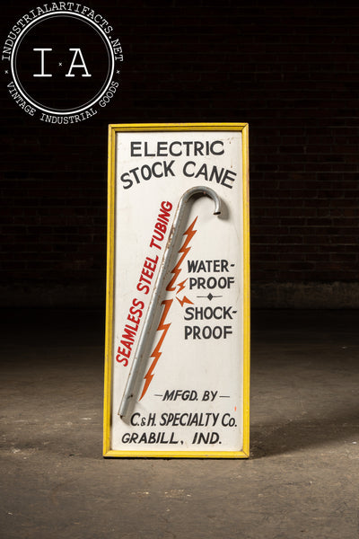 Antique Electric Stock Cane Painted Masonite Self-Standing Sign
