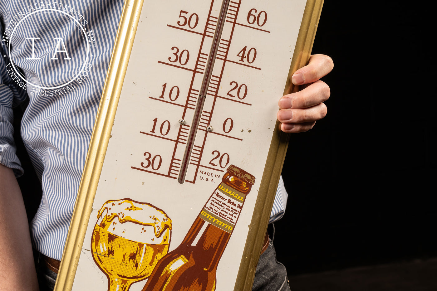 Vintage Meister Bräu Tin Litho Advertising Thermometer