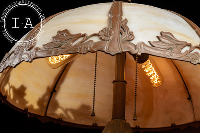 Antique Bronze and Slag Glass Table Lamp