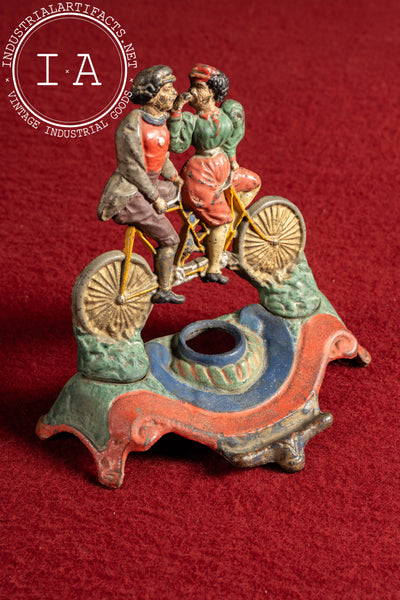 Late 19th Century Cast Iron Tandem Bicycle Couple Inkwell Base