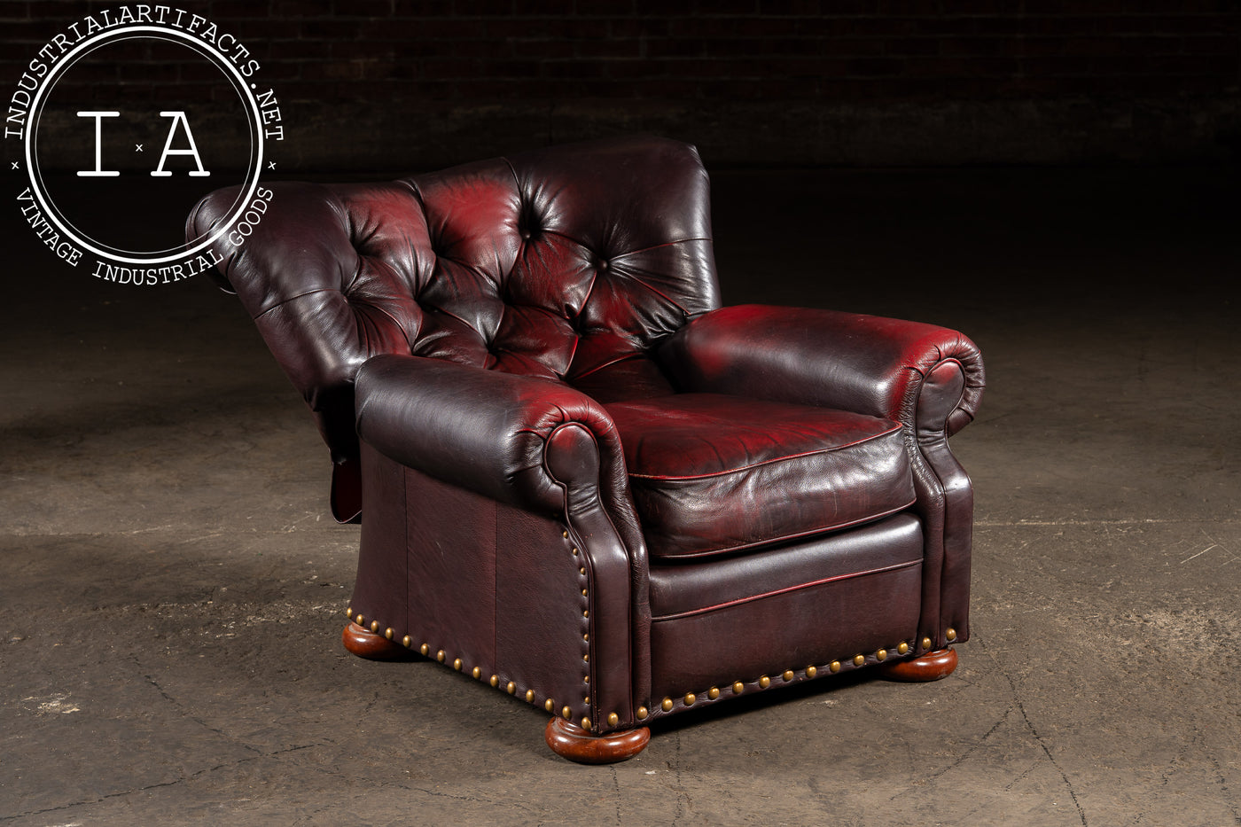 Tufted Churchill Style Recliner with Ottoman in Oxblood