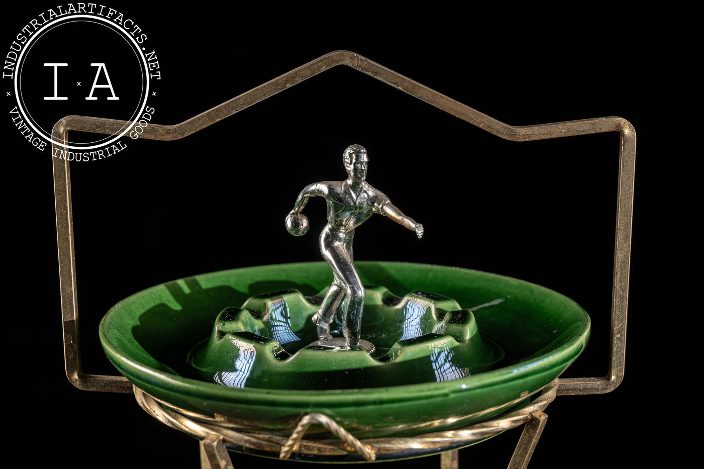 MCM Art Deco-Inspired Spaghetti Lamp Ashtray Stand in Green