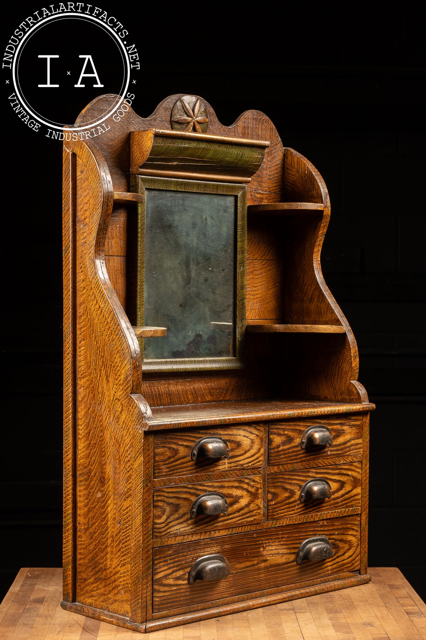 19th Century Oak Desktop Bureau with Japanned Hardware