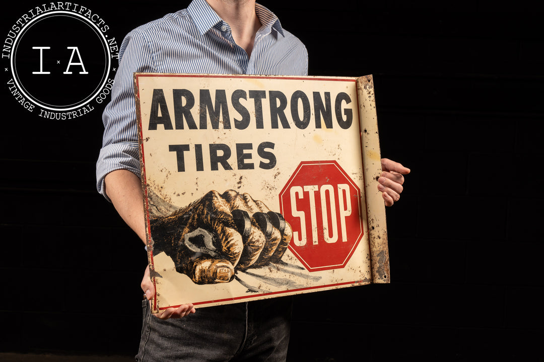 ケ*ン様 ARMSTRONG TIRES アンティークサイン Vintage Armstrong Tires Double-Sided Tin Flange Service