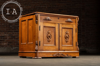Antique Carved Wooden Lowboy Storage Cabinet