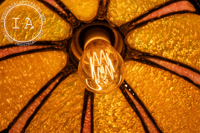Antique Amber and Rose Stained Slag Glass Hanging Lamp