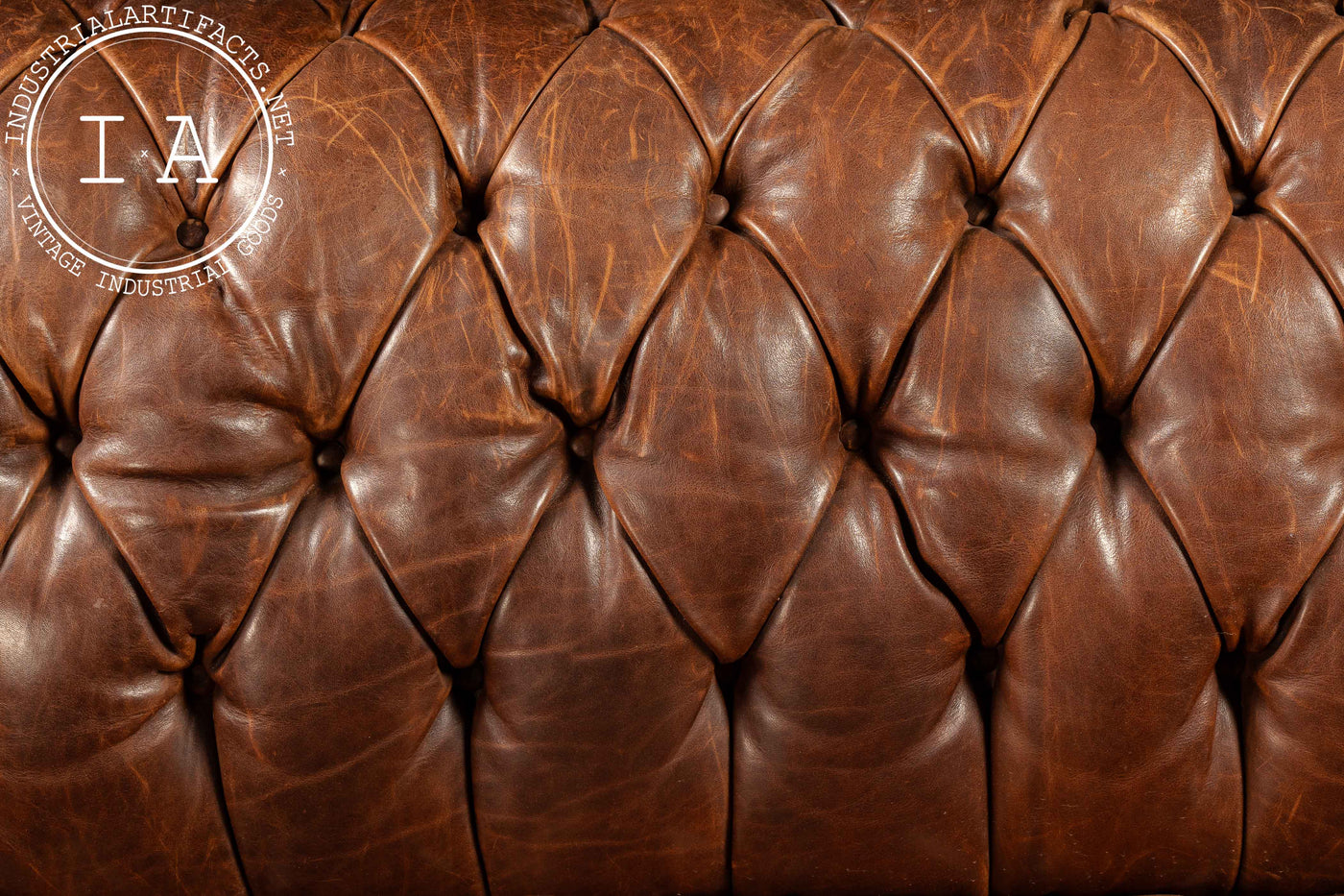 Vintage Double-Sided Leather Chesterfield Sofa in Caramel