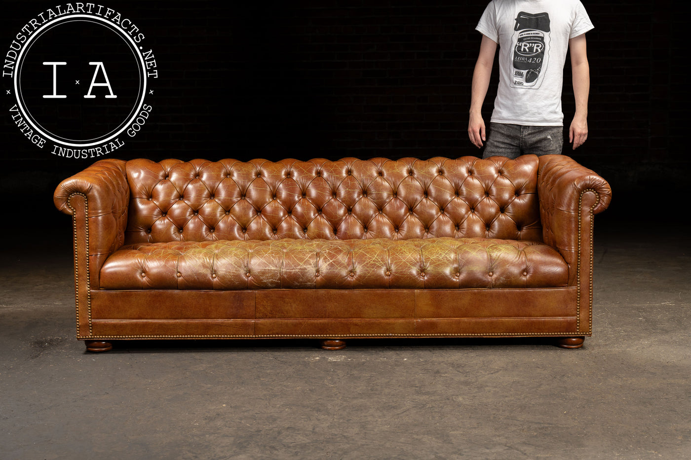 Tufted Leather Chesterfield Sofa in Brown