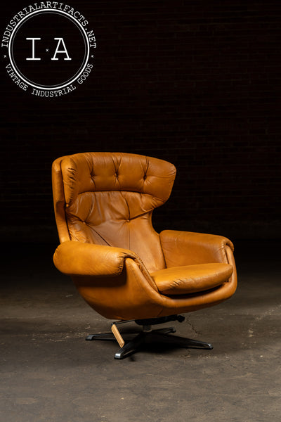 Modernist Scandinavian Armchair with Ottoman by Overman in Orange