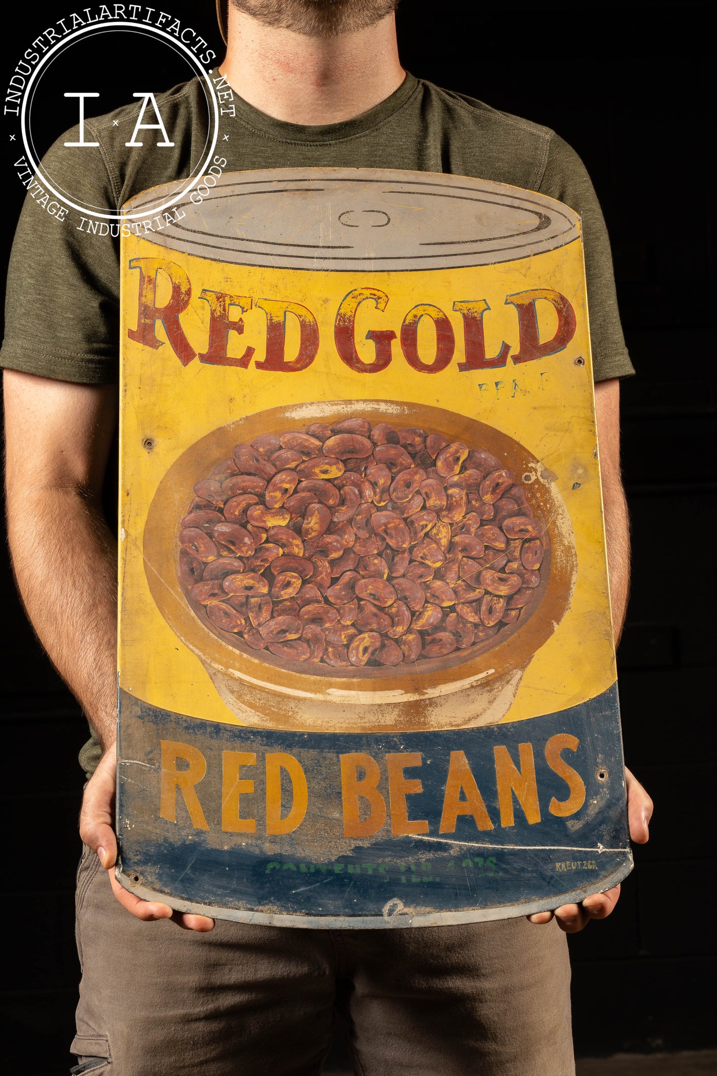 Heavy Painted Steel Red Gold Advertising Sign - Red Beans