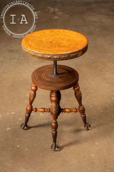 Late 19th Century Adjustable Oak Piano Stool