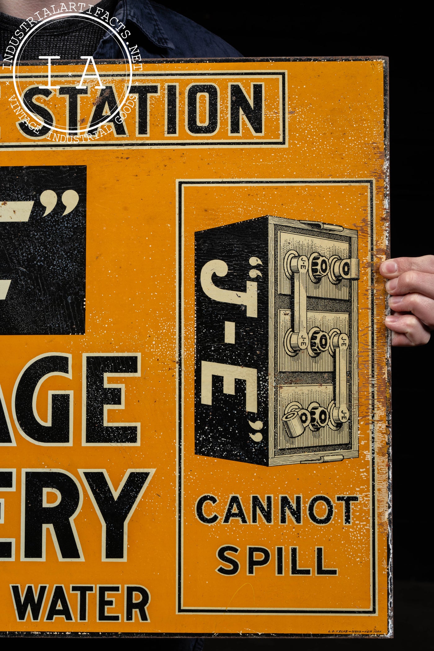 Early 20th Century "J-E" Storage Battery Flange Sign