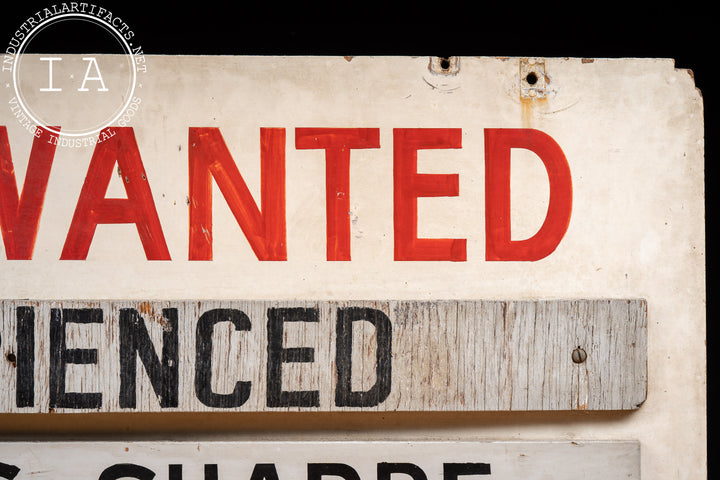 Vintage Hand-Painted Roseland Products (Chicago) Help Wanted Sign