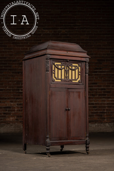 Antique Silvertone Floor Phonograph Cabinet with Records