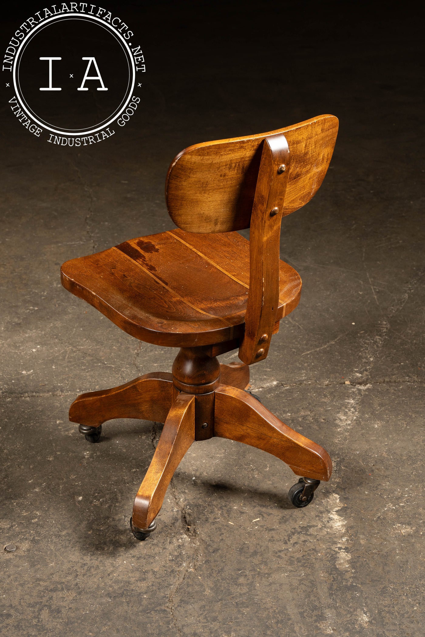 Vintage Wooden Rolling Office Chair on Casters