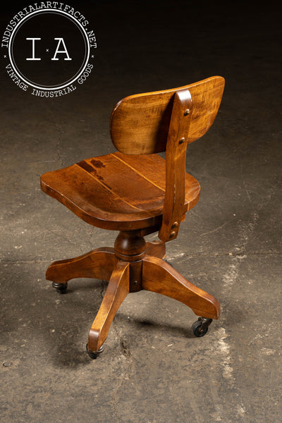 Vintage Wooden Rolling Office Chair on Casters
