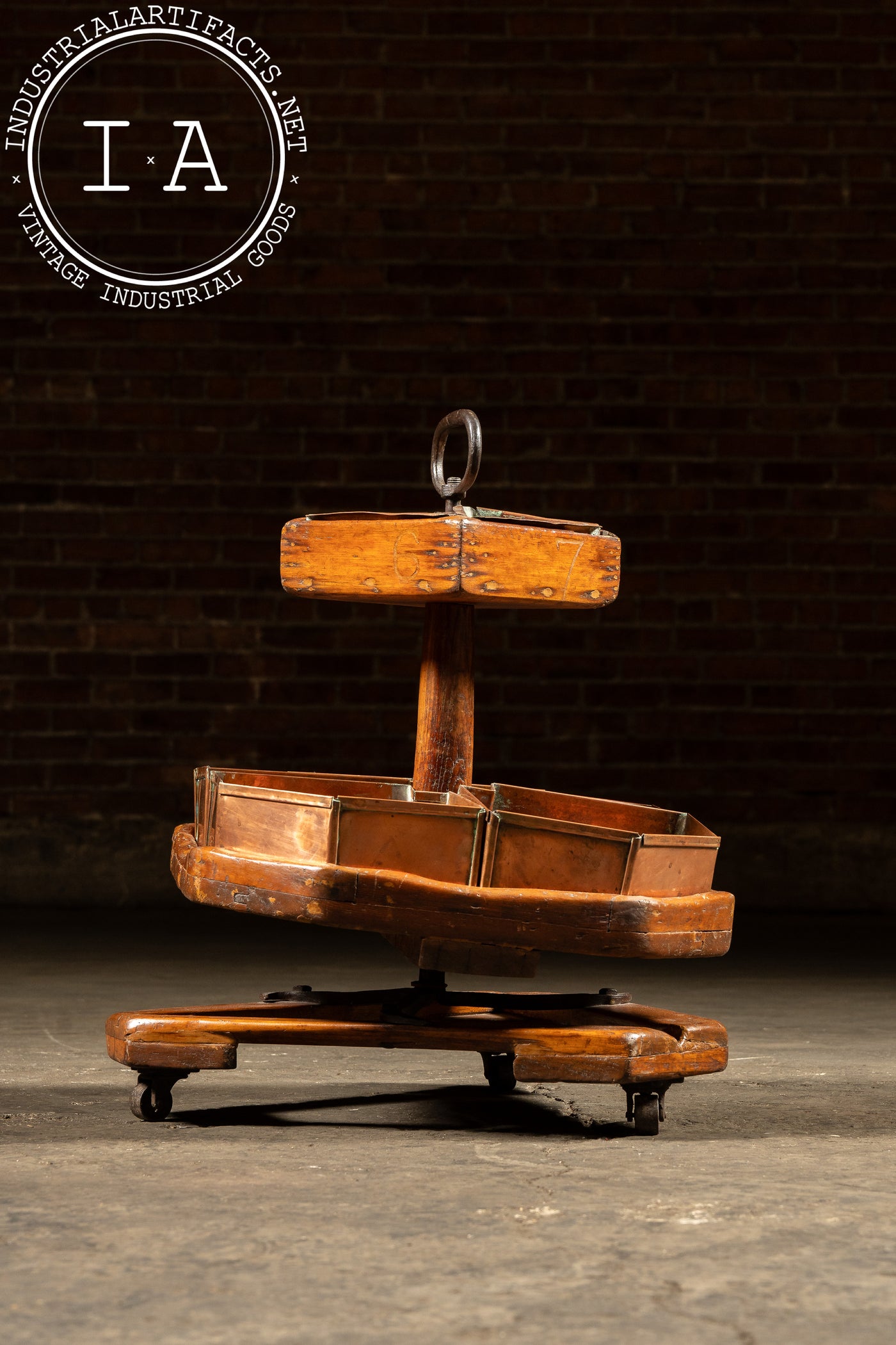 Early 20th Century Copper & Wood Rotating Cobbler’s Parts Bin