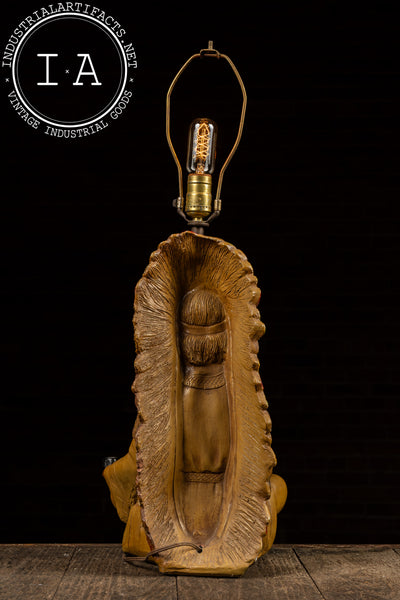 Vintage Chalkware Native American Peace Pipe Lamp Base